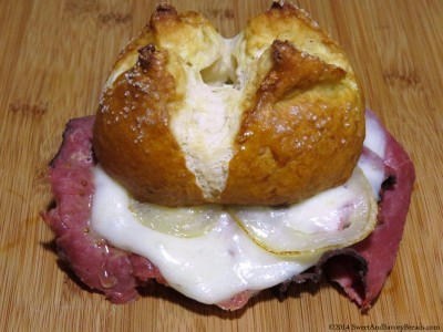 4. Pretzel Bread Roll with Pastrami and Provolone