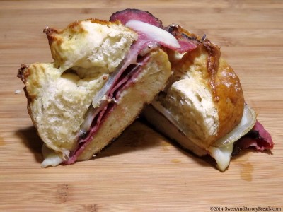 3. Pretzel Bread Roll with Pastrami and Provolone