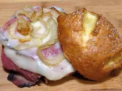 2. Pretzel Bread Roll with Pastrami and Provolone