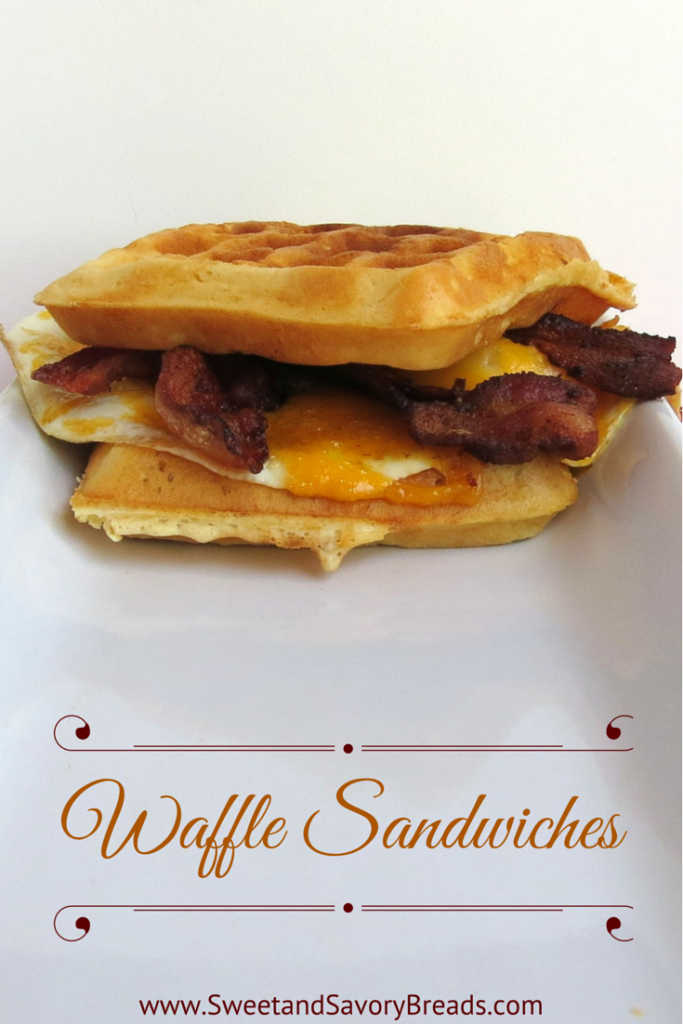 Waffle Sandwiches with Bacon, Eggs and Cheese.  Perfect for Breakfast in Bed on Valentines Day #breakfastinbed #valentinesday