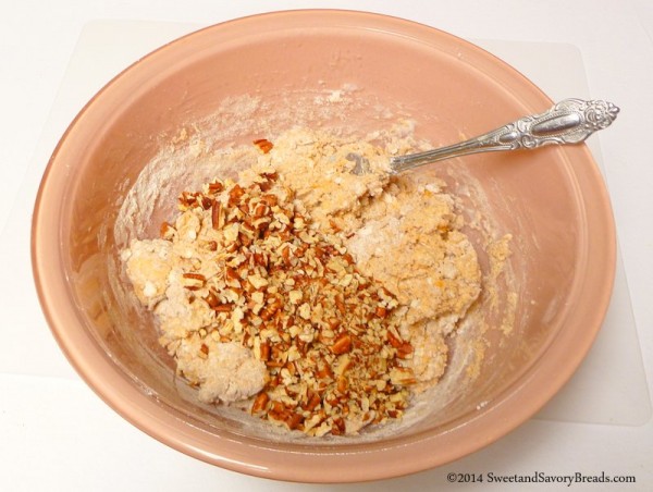 Adding toasted pecans to the dough