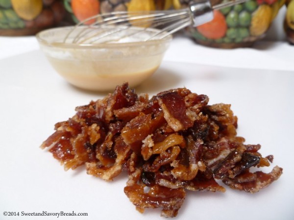 Candied Bacon Bits and Peanut Butter Glaze