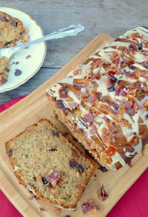 Peanut Butter Banana Bread With Candied Bacon