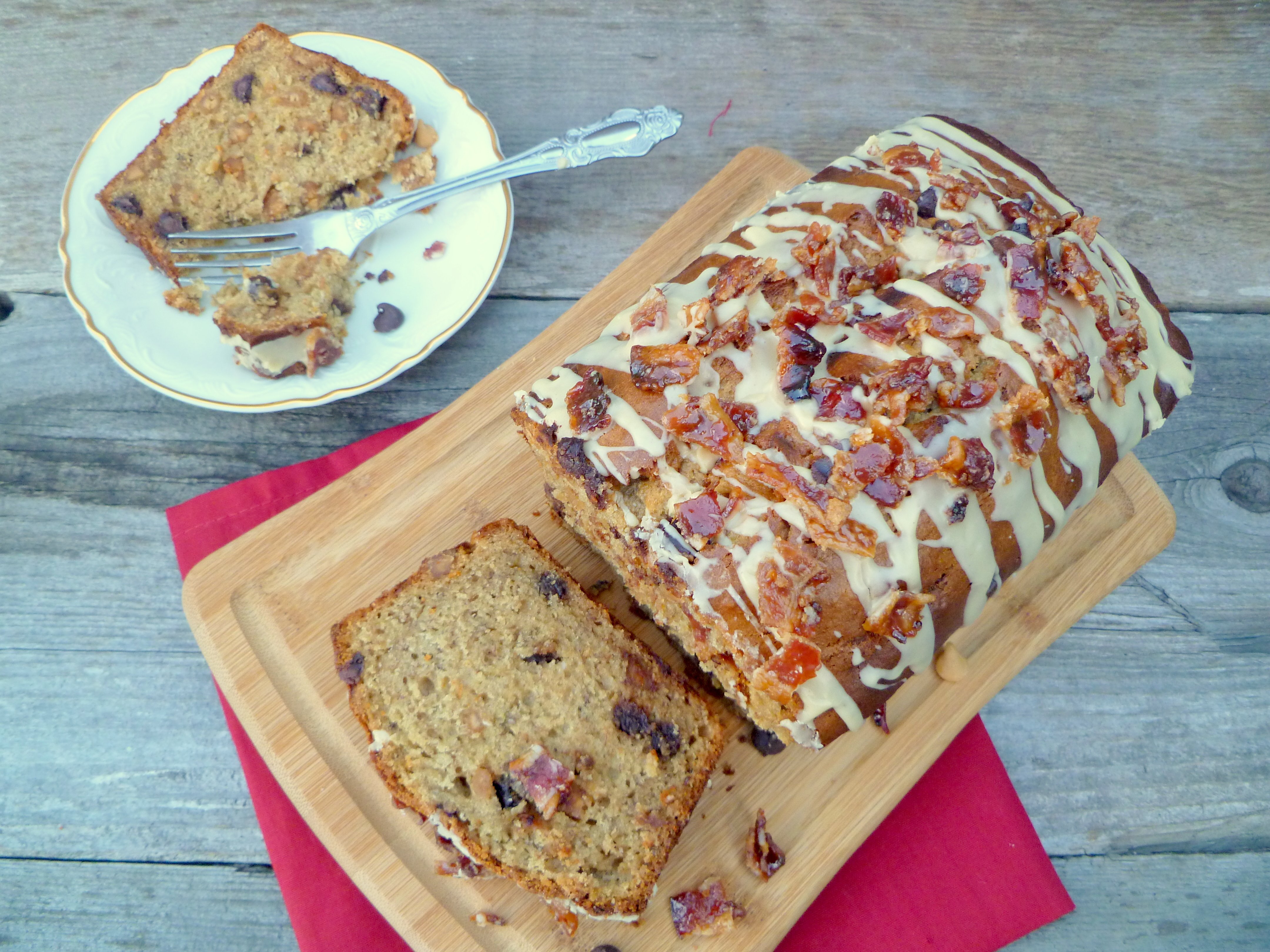 Peanut Butter Banana Bread With Candied Bacon
